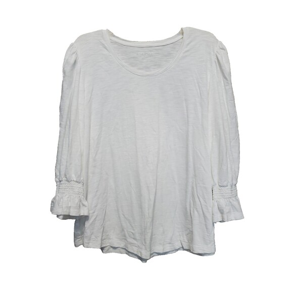 Chico's White Slub Knit Smocked Cuff Scoop Neck Blouse Size 4 (XXL) - Picture 1 of 6